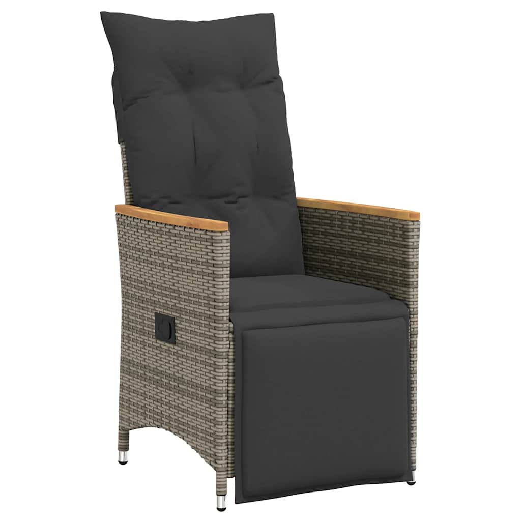 Gartensessel Verstellbar mit Kissen Schwarz Poly Rattan