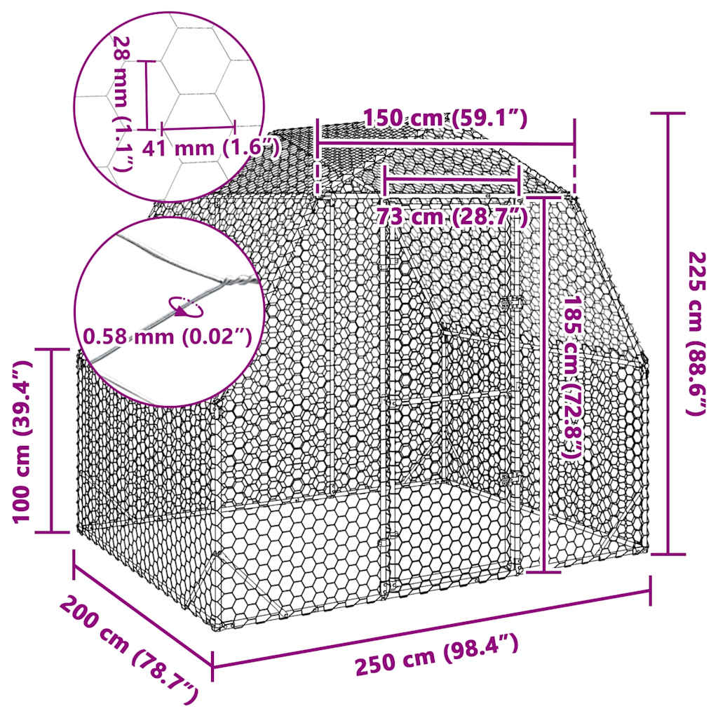 Hühnerstall 2,5x4x2,25 m Verzinkter Stahl