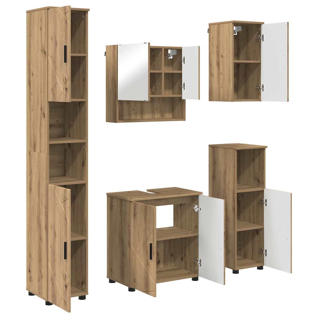 Badezimmermöbel-Set mit Tür 5 pcs Weiß Holzwerkstoff & Metall