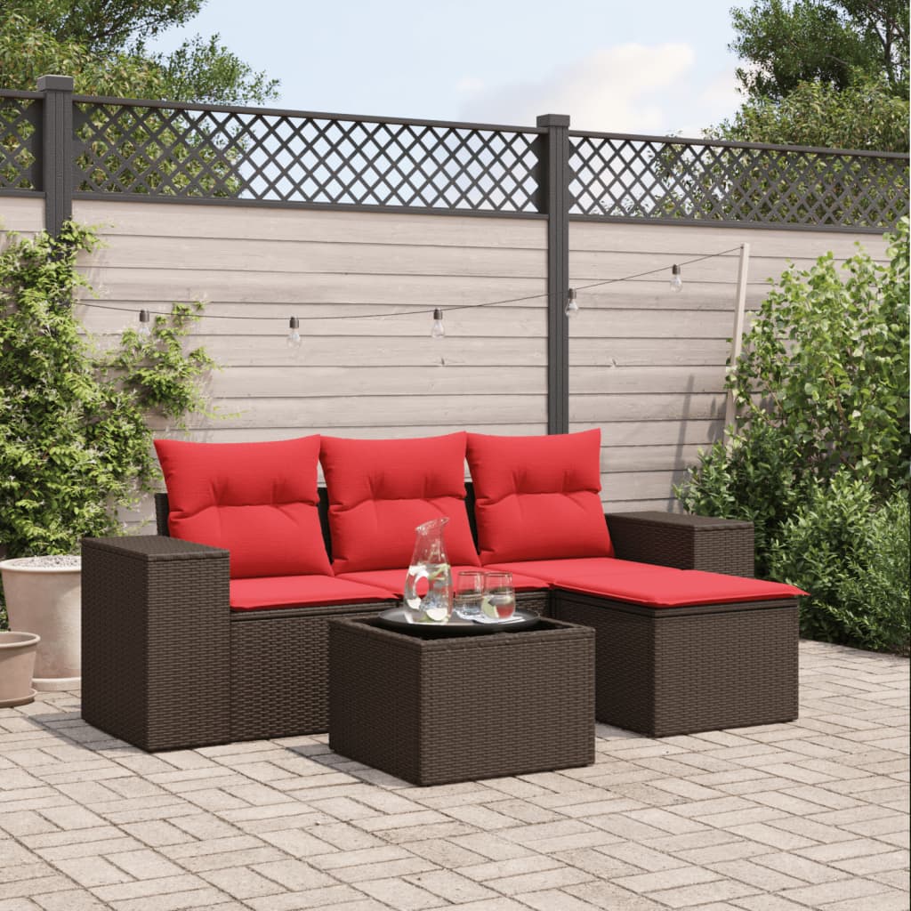 4-teiliges Gartensofa-Set mit Kissen, schwarzes Polyrattan