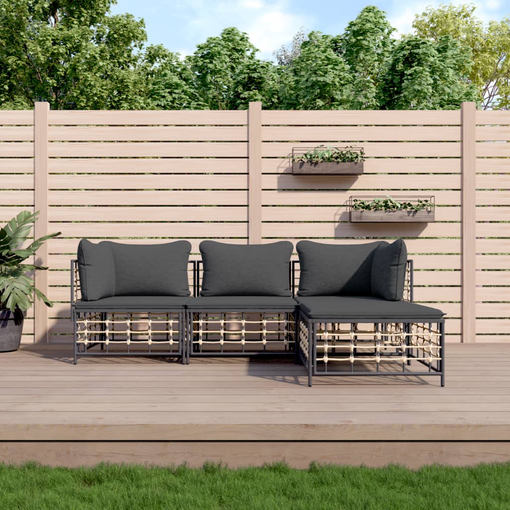 5-tlg. Garten-Lounge-Set mit Kissen Anthrazit Poly Rattan