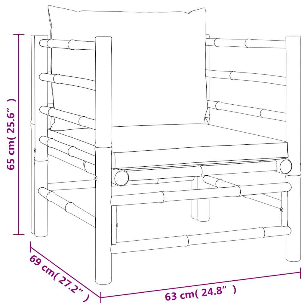3-tlg. Garten-Lounge-Set mit Hellgrauen Kissen Bambus