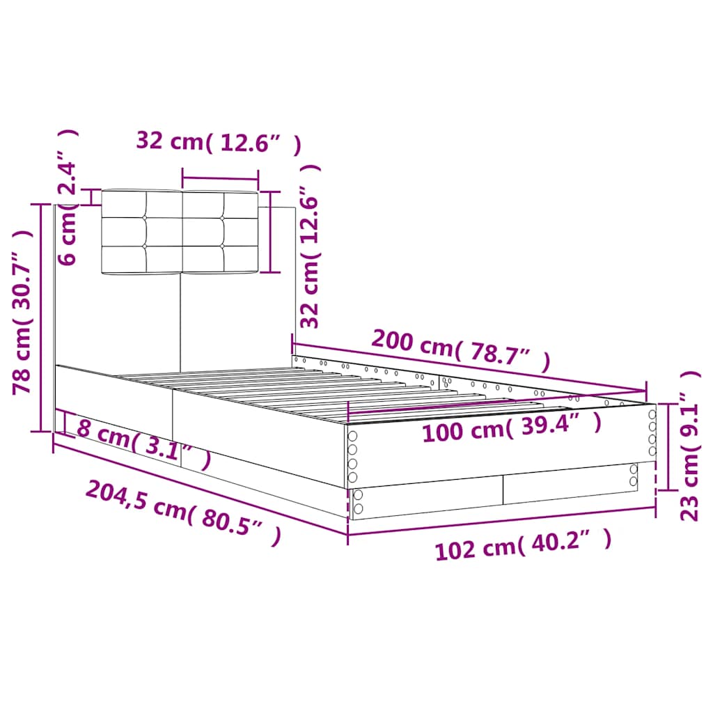 Bettgestell mit Kopfteil Grau Sonoma 180x200 cm Holzwerkstoff
