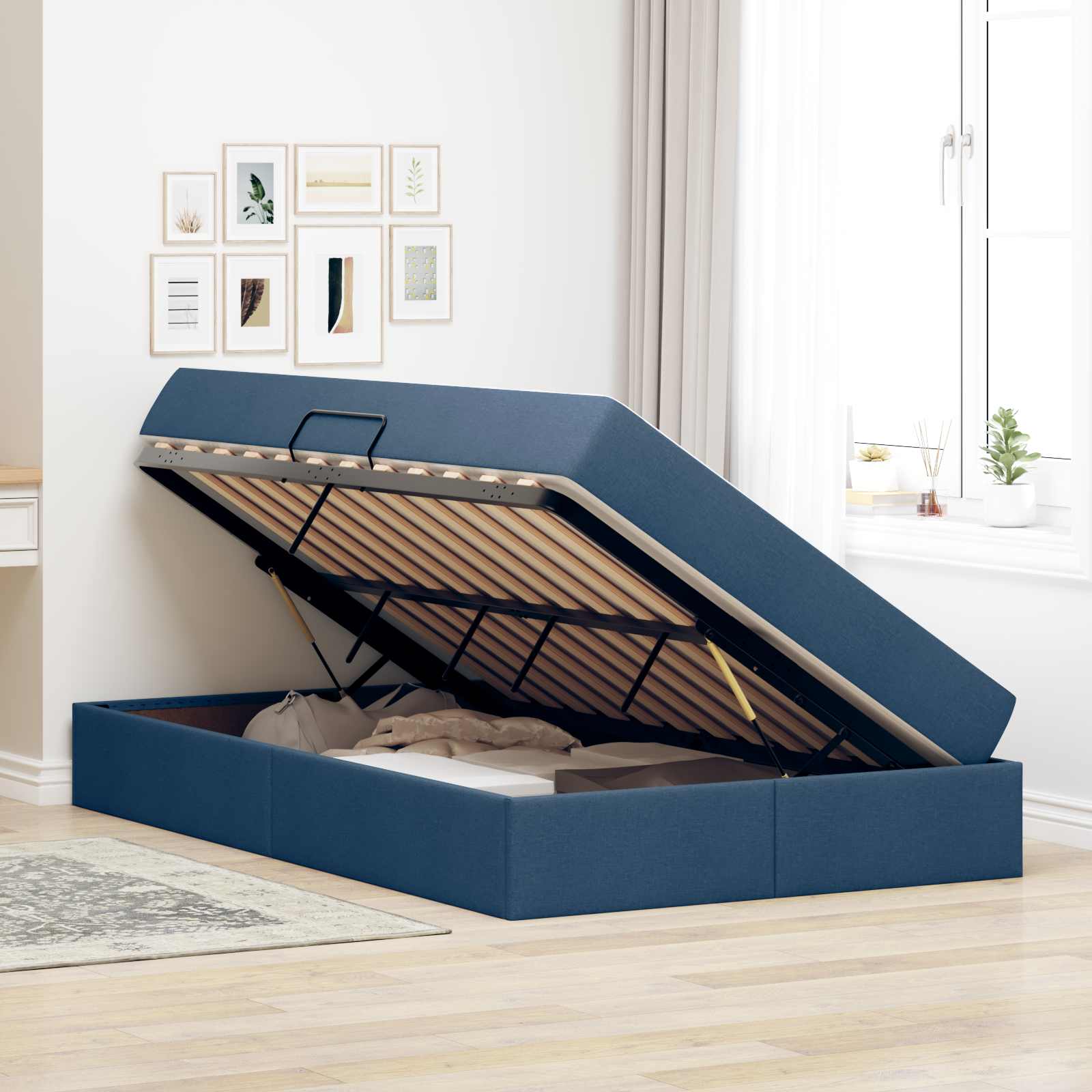 Aufbewahrungsbett mit Matratze Hellgrau 90 x 190 cm Polyester