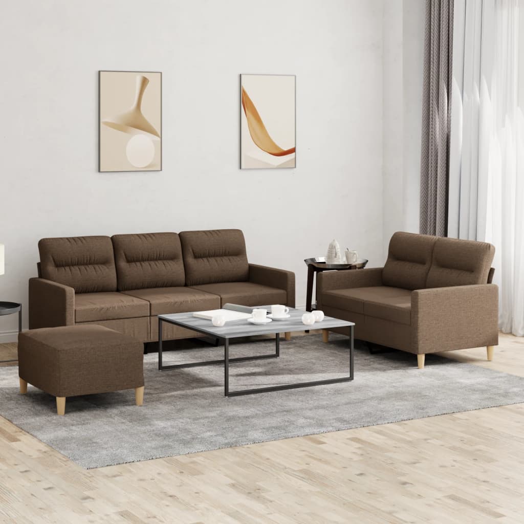 3-tlg. Sofagarnitur mit Kissen Taupe Stoff