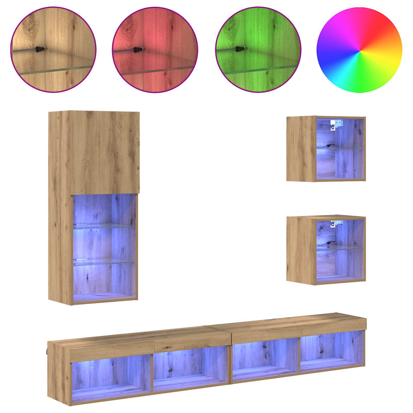 5-tlg. Wohnwand mit LED-Beleuchtung Weiß Holzwerkstoff