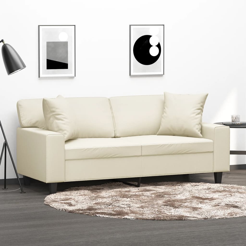 2-Sitzer-Sofa mit Zierkissen Creme 120 cm Kunstleder