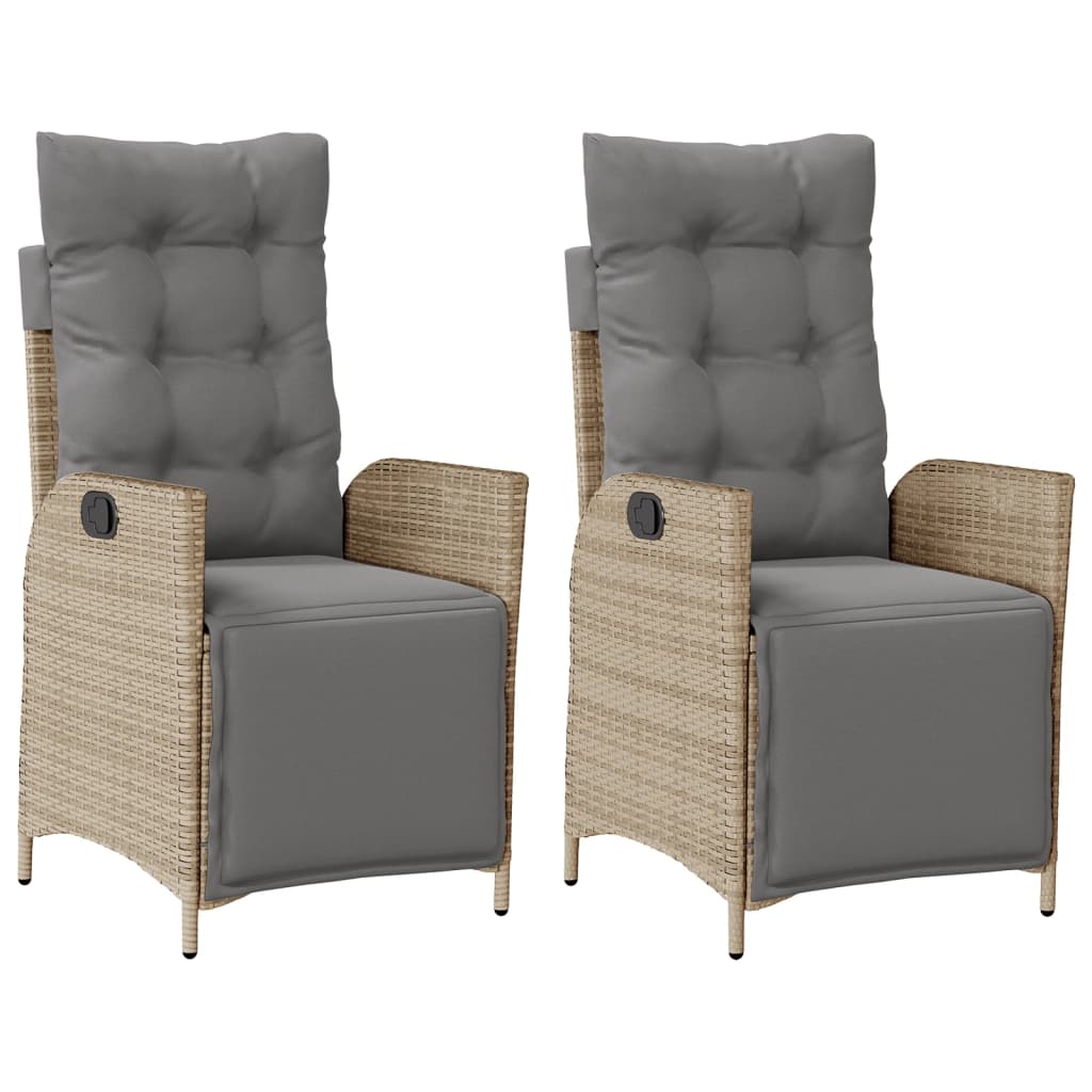 Gartensessel Verstellbar mit Kissen Schwarz Poly Rattan