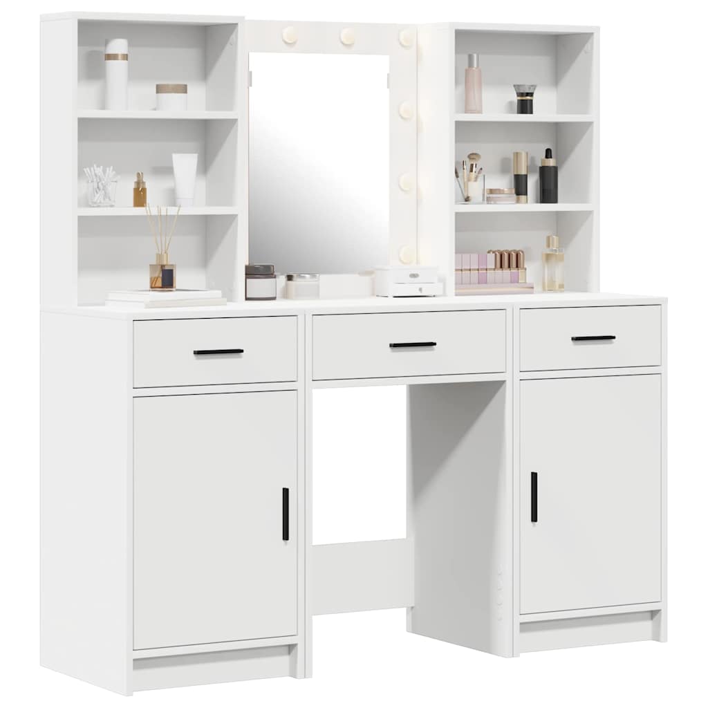 Schminktischset mit LED mit Schubladen 3 pcs Weiß Holzwerkstoff