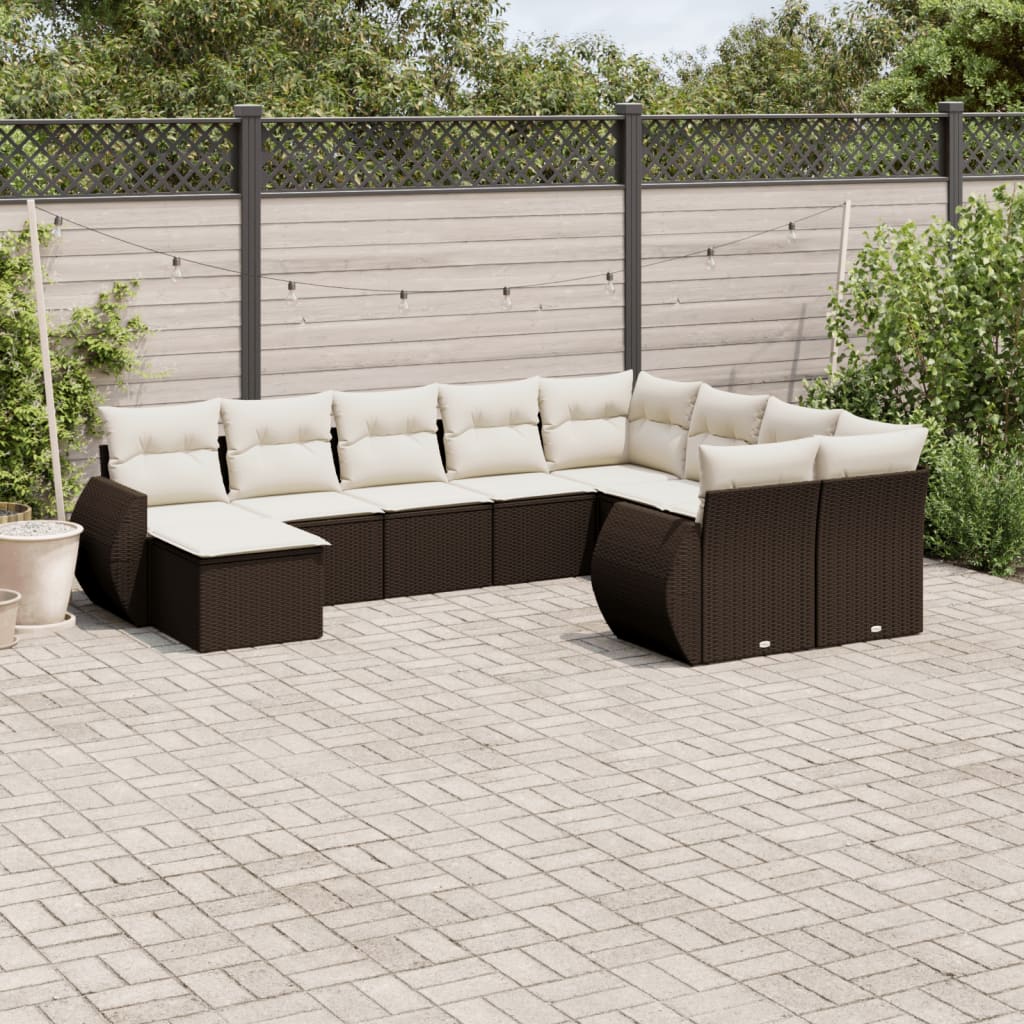 10-tlg. Garten-Sofagarnitur mit Kissen Schwarz Poly Rattan
