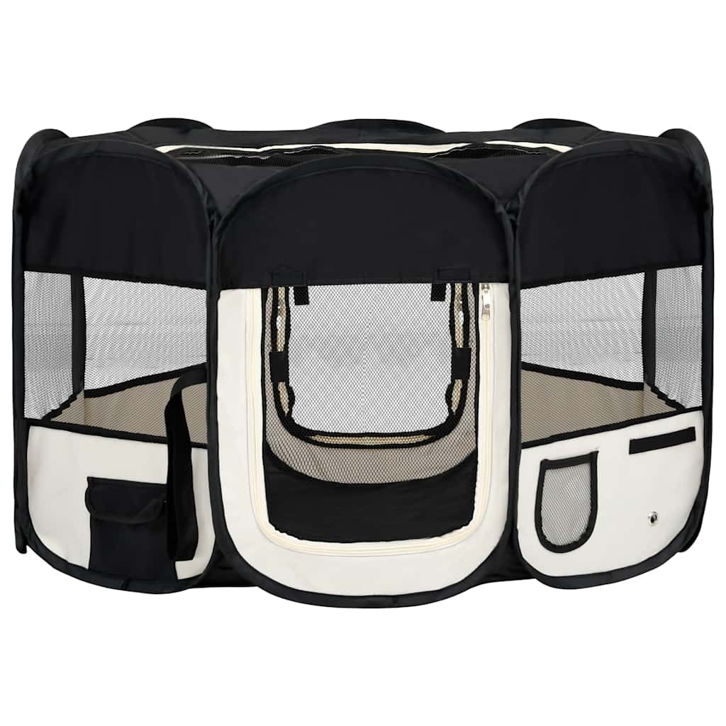 Faltbarer Welpenlaufstall mit Tragetasche Schwarz 90x90x58 cm