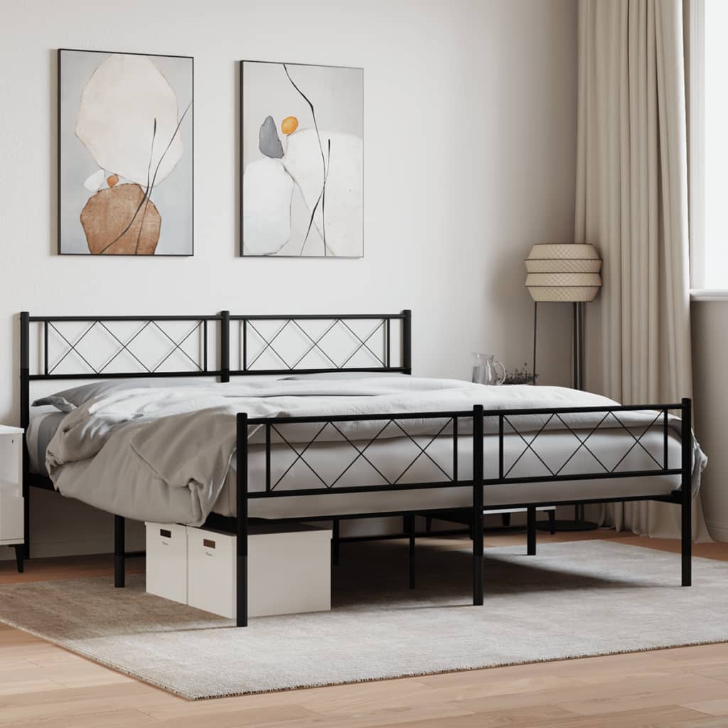 Bettgestell mit Kopfteil Metall Schwarz 100x190 cm