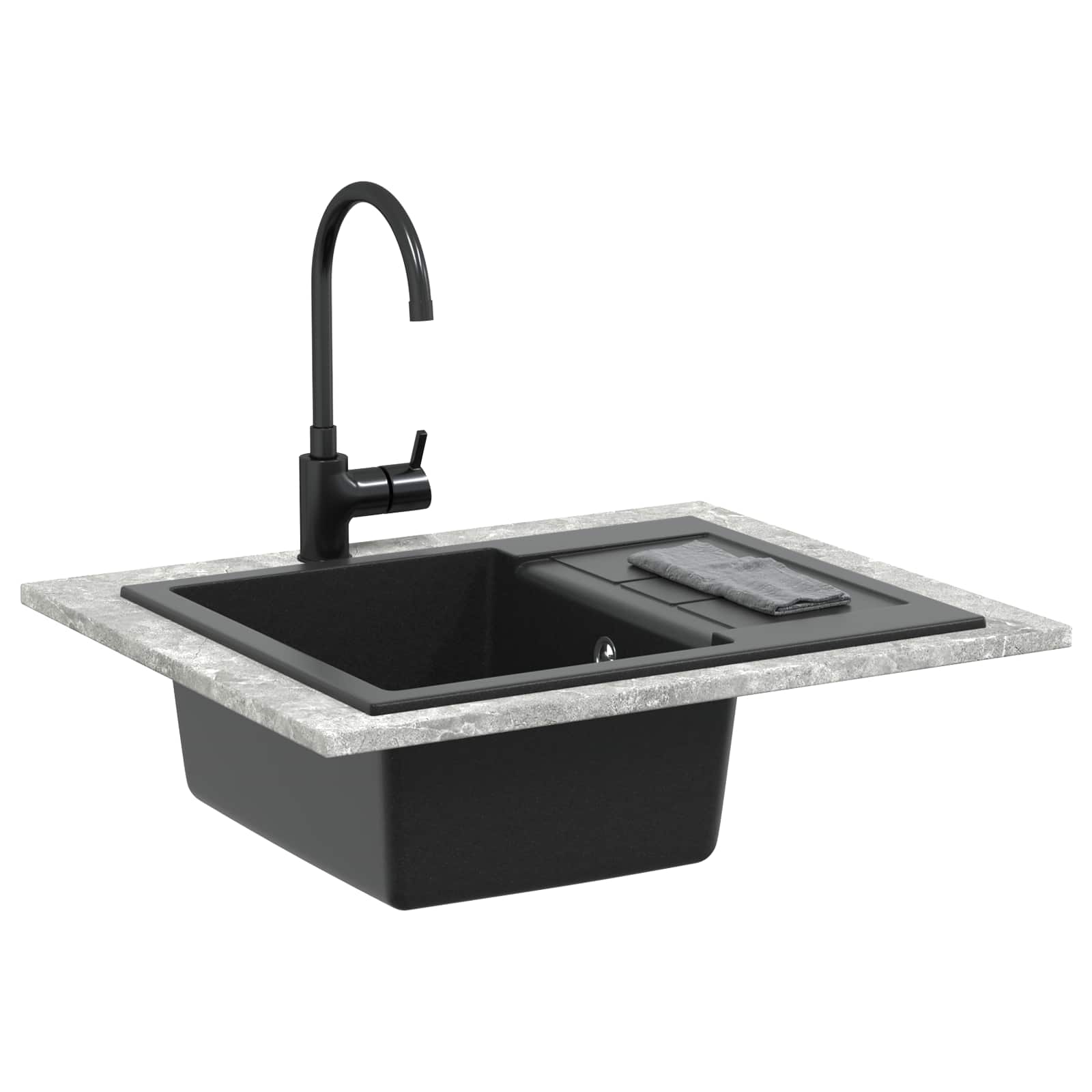 Granitspüle Einzelbecken Schwarz