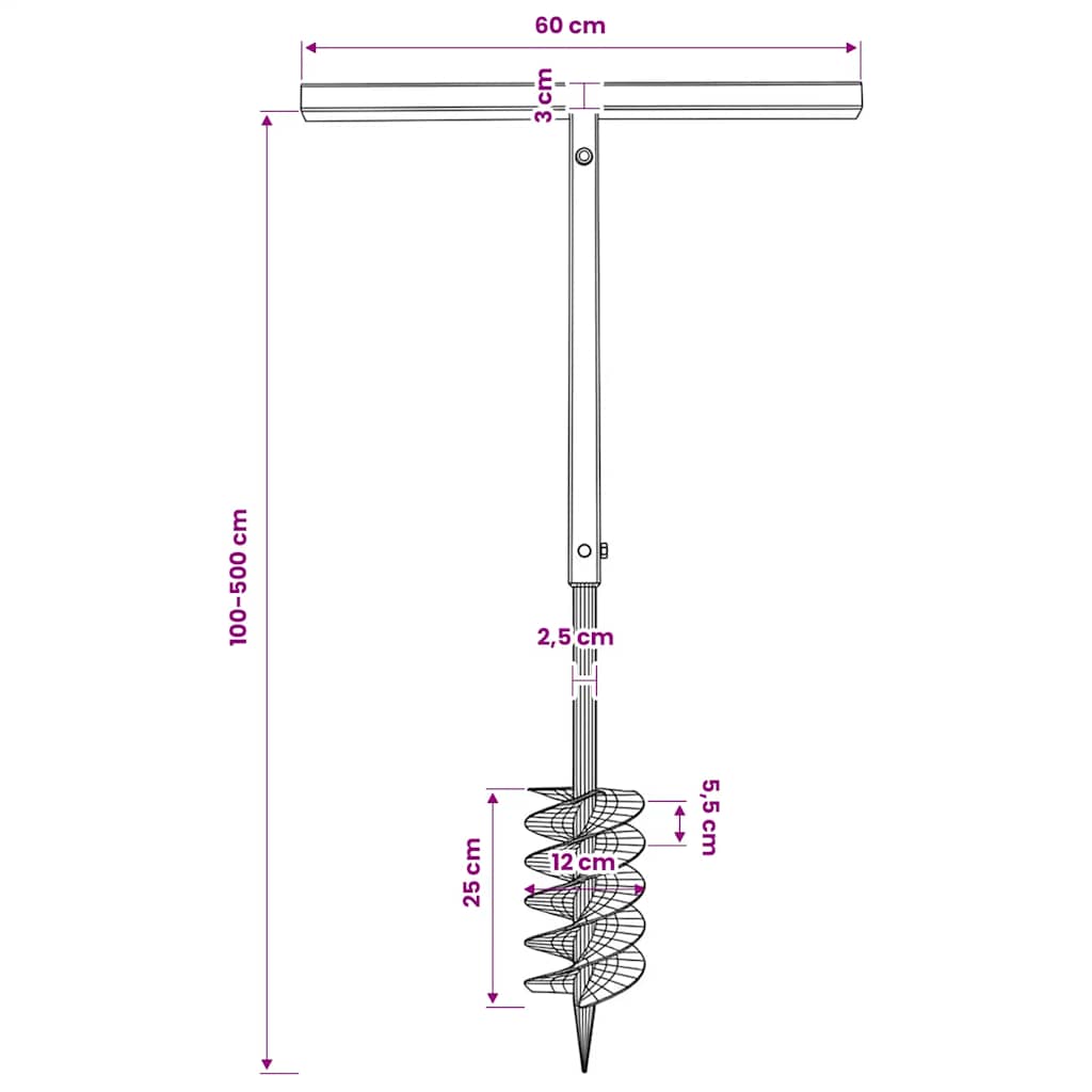 Erdbohrer mit Griff 100 mm Verlängerungsrohr 9 m