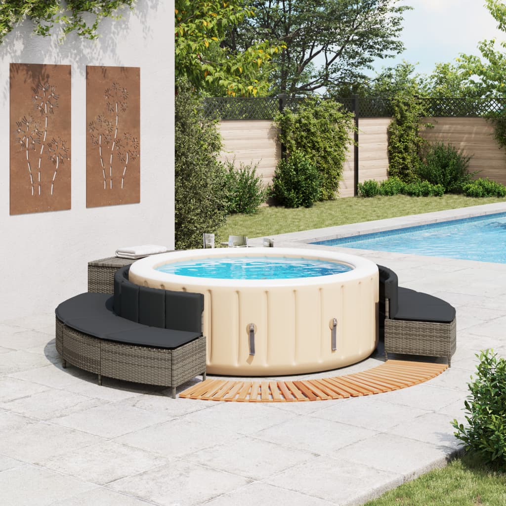 Whirlpool-Umrandung Schwarz Poly-Rattan und Massivholz Akazie