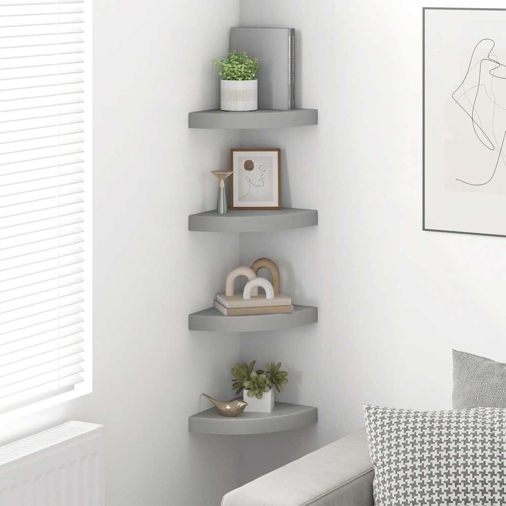 Schwebende Eckregale 2 Stk. Hochglanz-Weiß 25x25x3,8 cm MDF