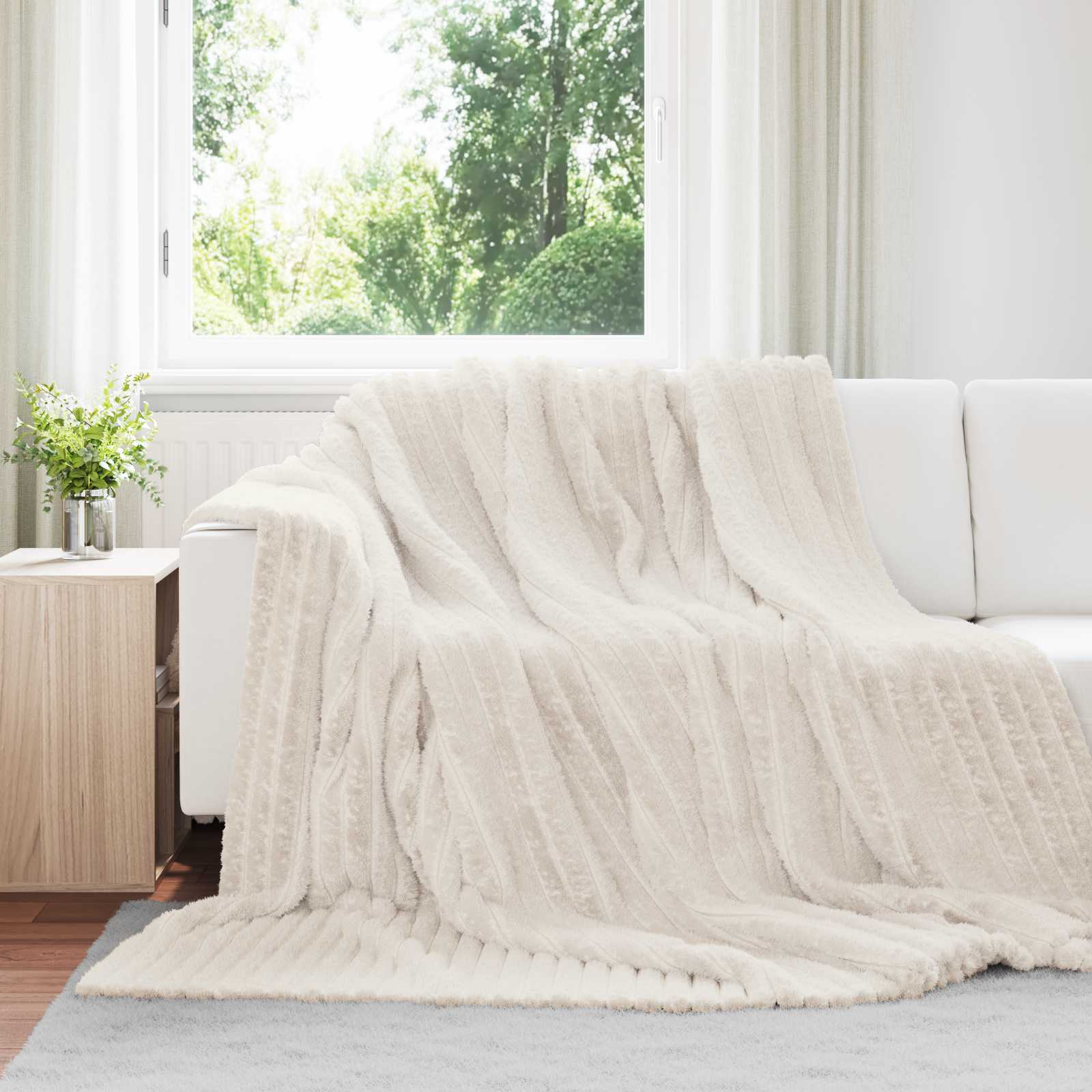 Überwurfdecke Beige 150 x 130 cm Fleece