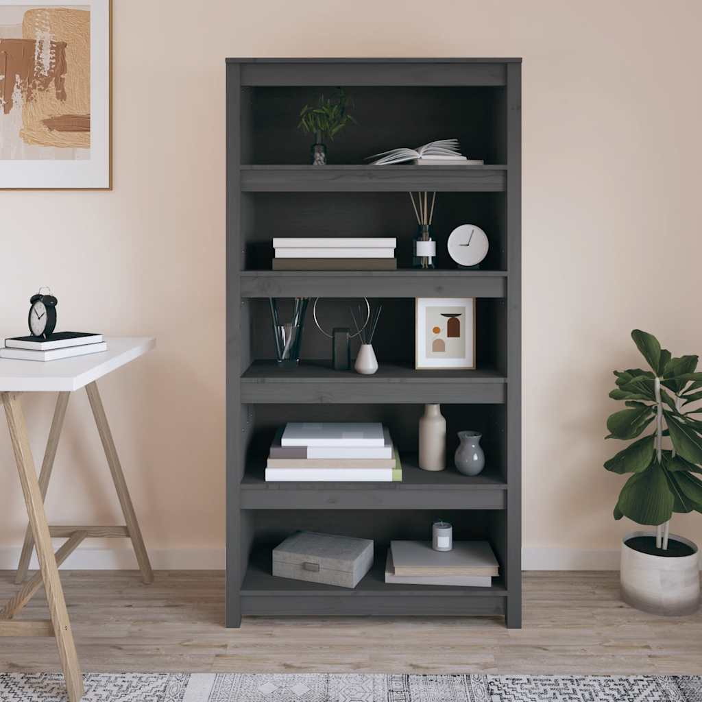 Bücherregal Grau 80x35x68 cm Massivholz Kiefer