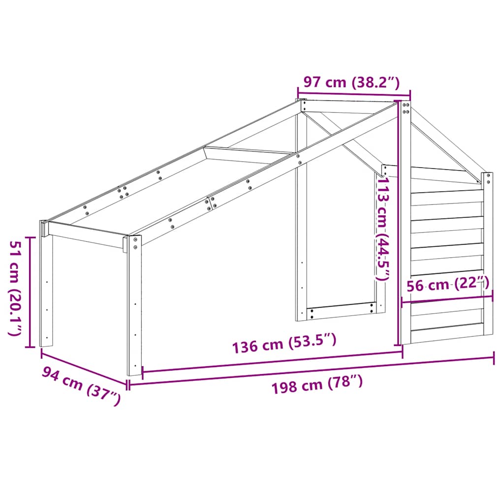 Dach für Kinderbett 198x87x113 cm Massivholz Kiefer