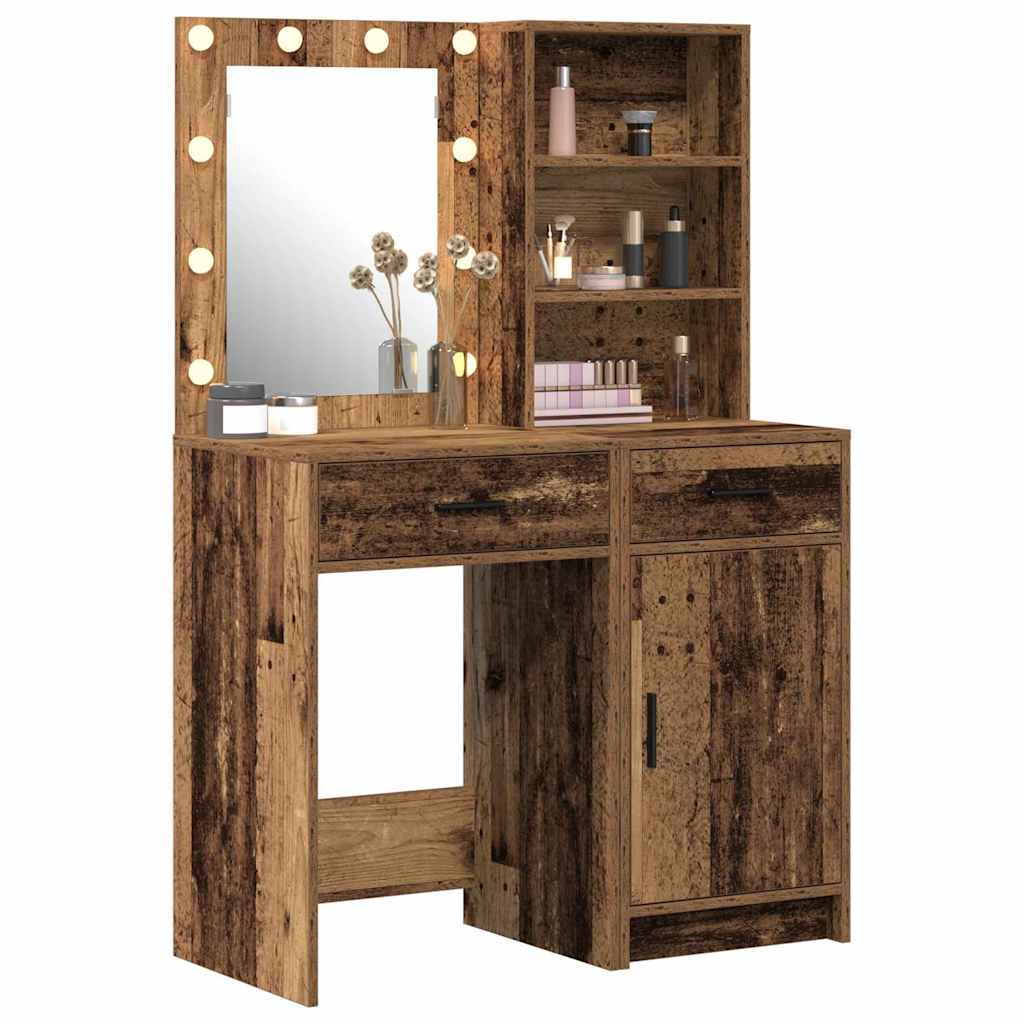 Schminktischset mit LED mit Schubladen 2 pcs Weiß Holzwerkstoff