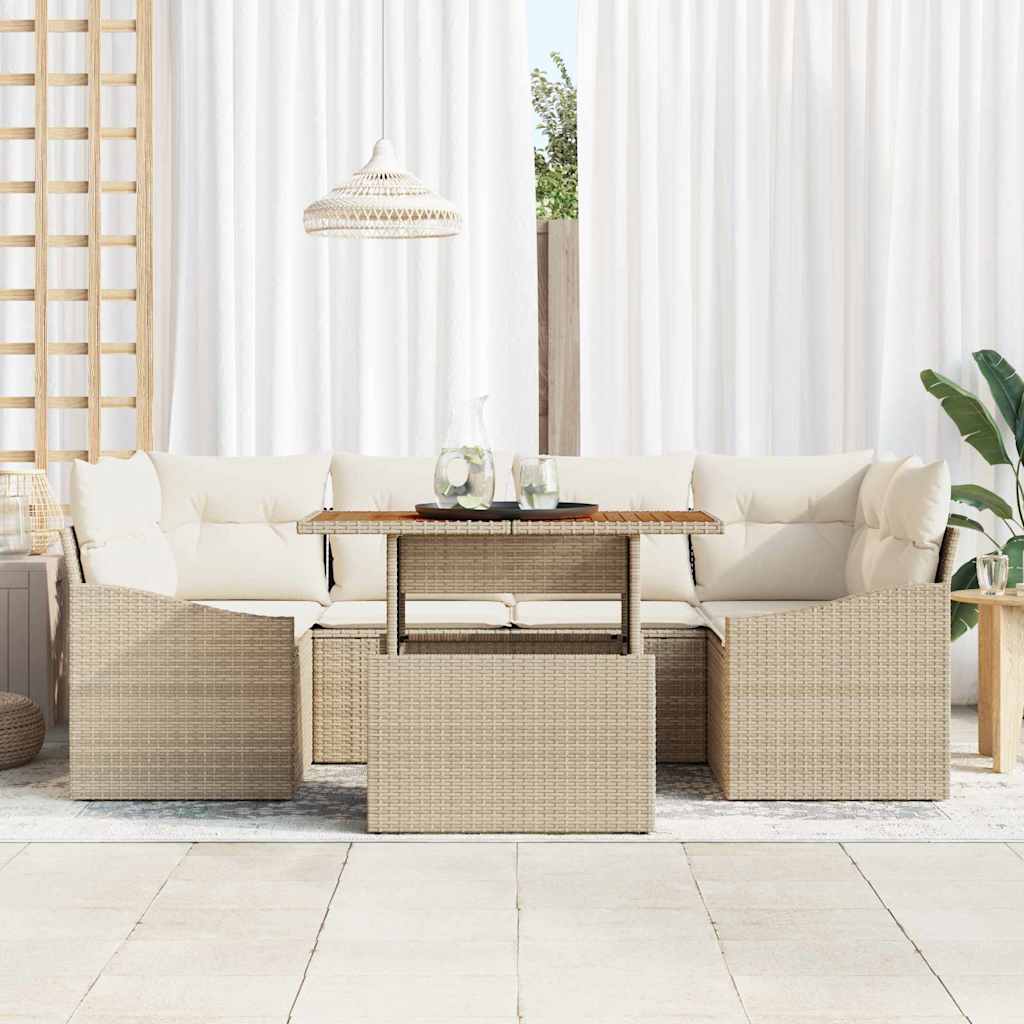 Garten Essgruppe mit Kissen 7 pcs Schwarz und Creme