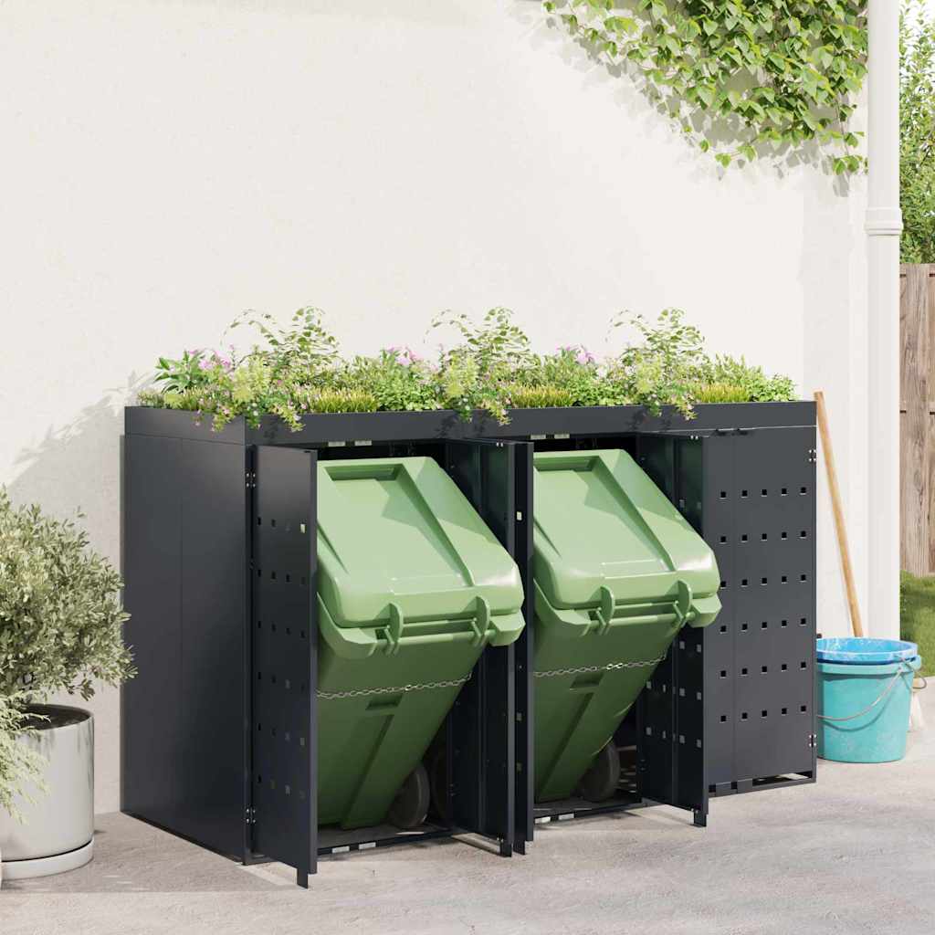 Mülltonnenbox für 2 Tonnen Schwarz 138x79x117 cm Stahl