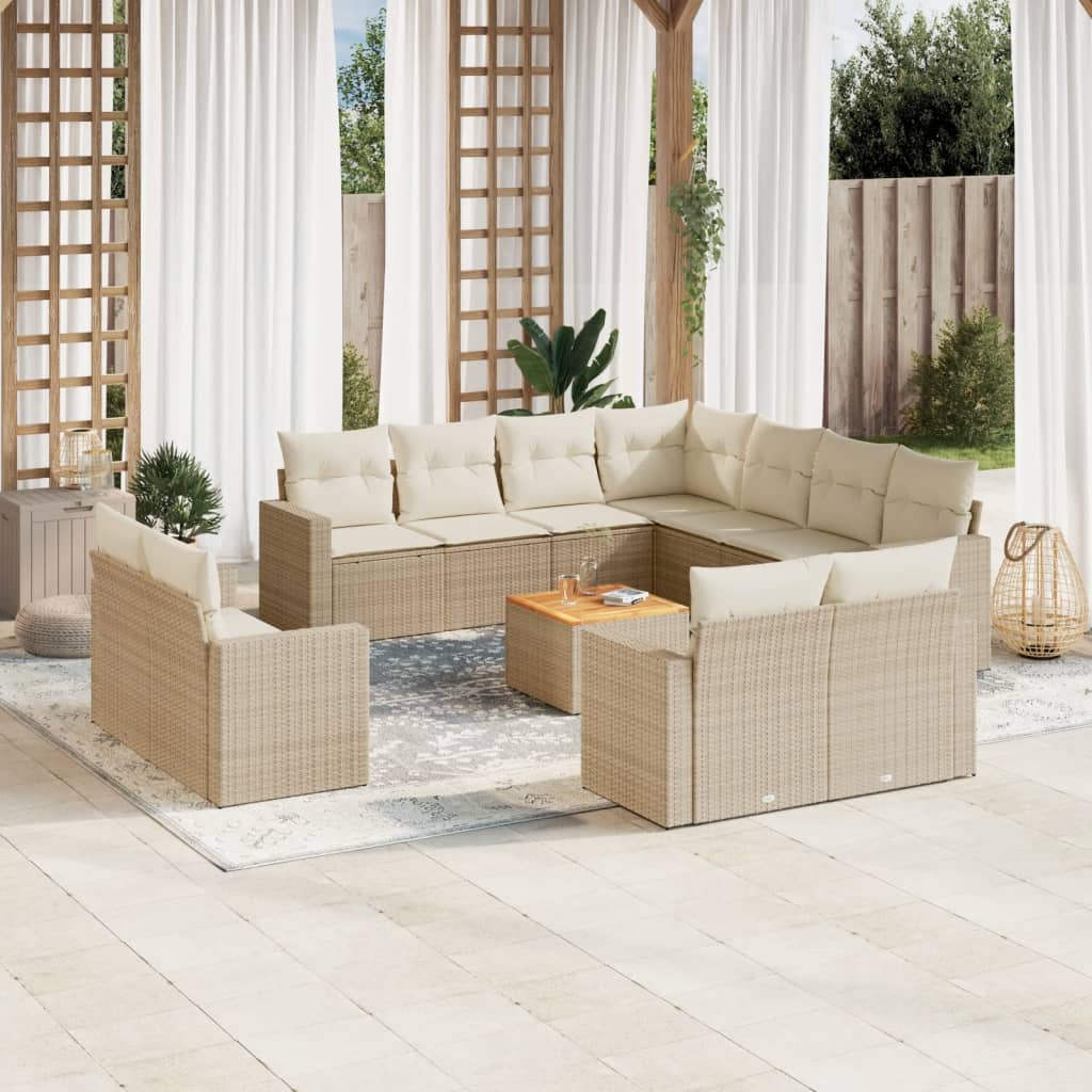 12-tlg. Garten-Sofagarnitur mit Kissen Schwarz Poly Rattan