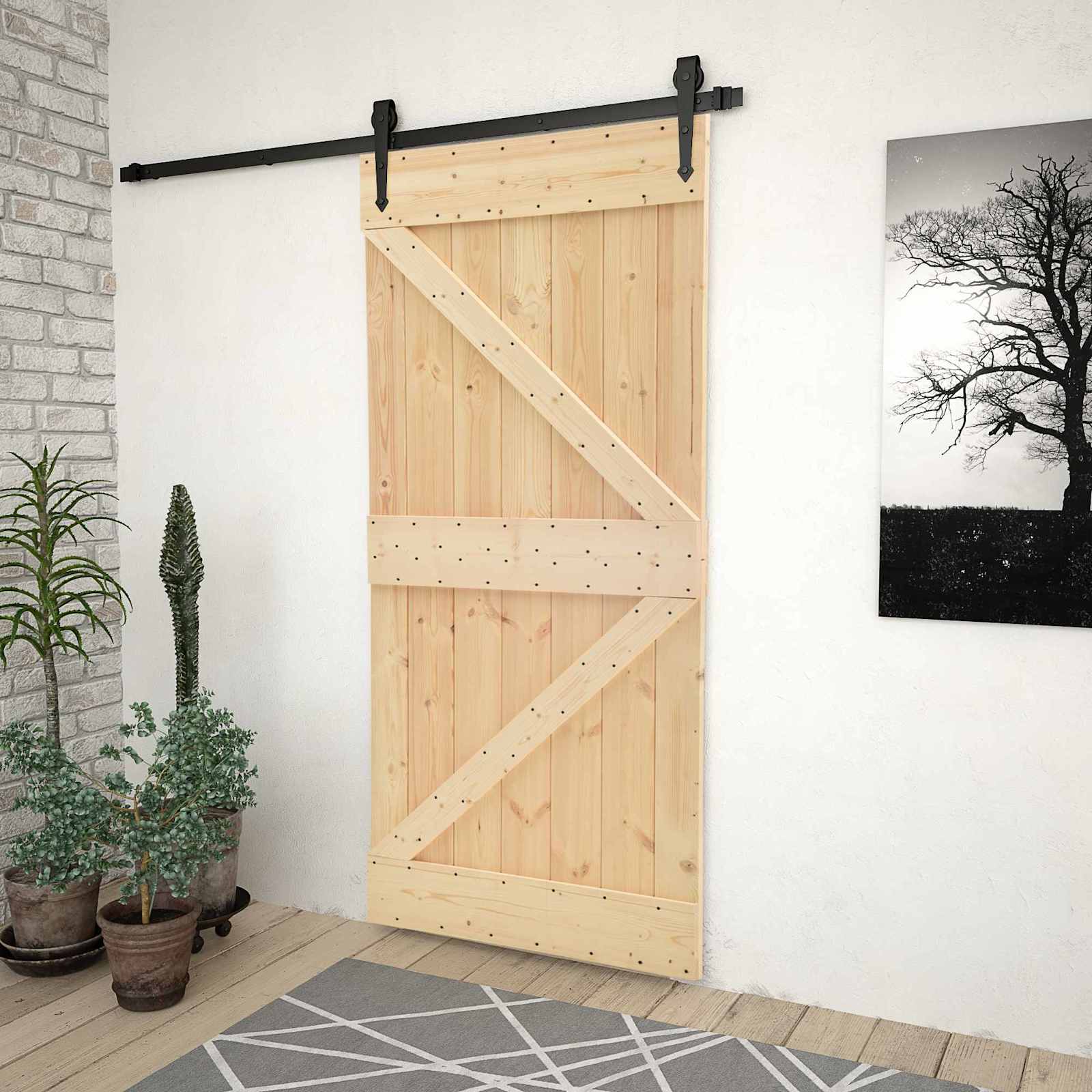 Schiebetür Natürlich und Schwarz 80 x 210 cm