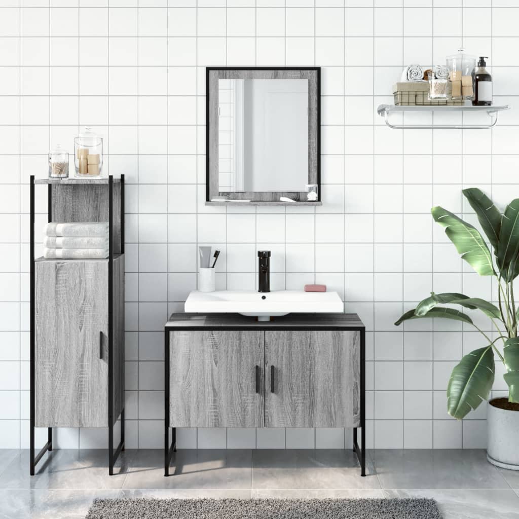 3-tlg. Badmöbel-Set Räuchereiche Holzwerkstoff