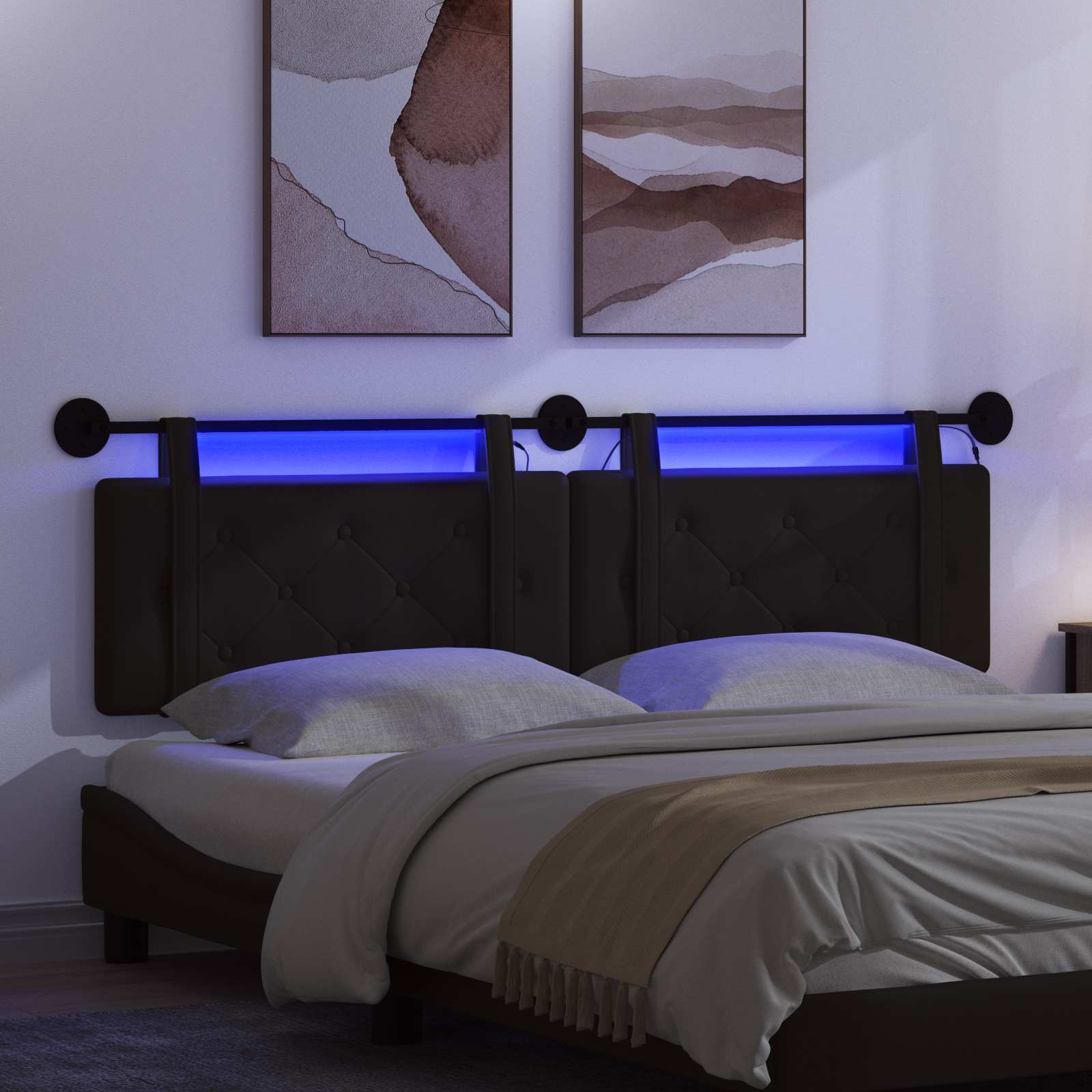 Hängendes Kopfteil Mit LED Licht Creme Kunstleder