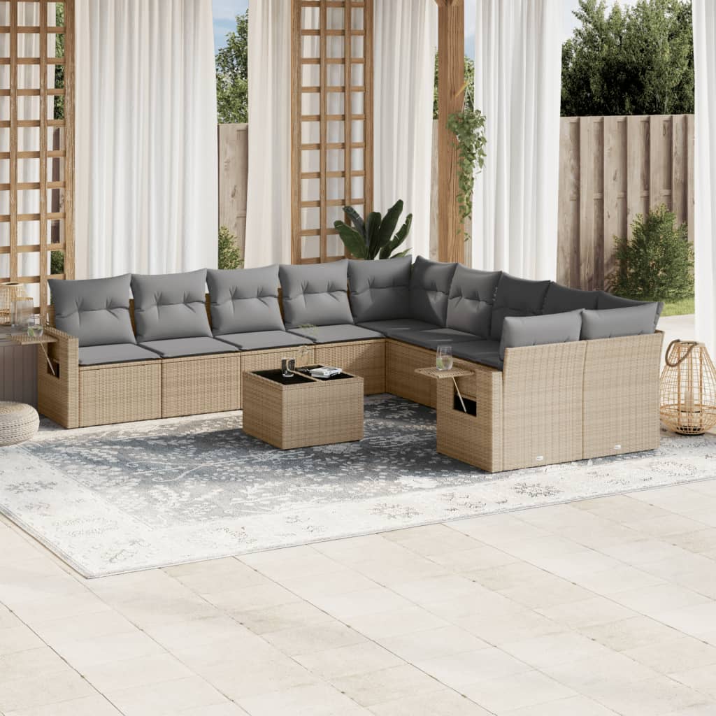 10-tlg. Garten-Sofagarnitur mit Kissen Schwarz Poly Rattan
