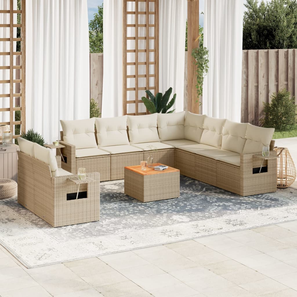 10-tlg. Garten-Sofagarnitur mit Kissen Schwarz Poly Rattan