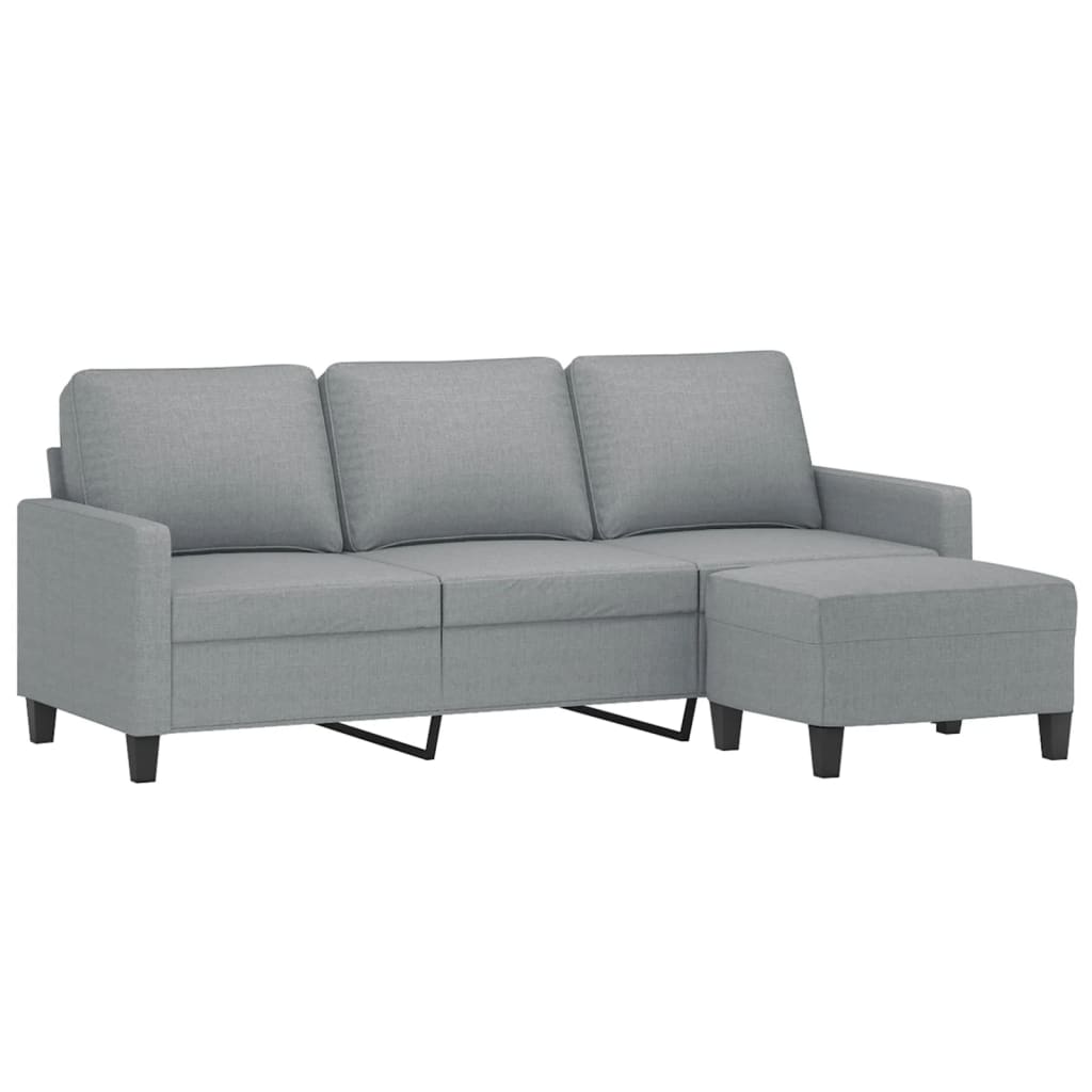 3-Sitzer-Sofa mit Hocker Creme 180 cm Stoff