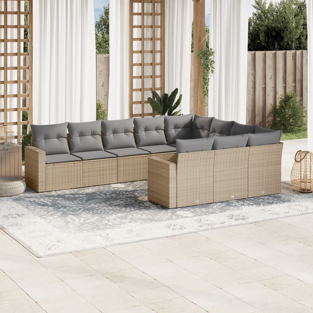 10-tlg. Garten-Sofagarnitur mit Kissen Schwarz Poly Rattan