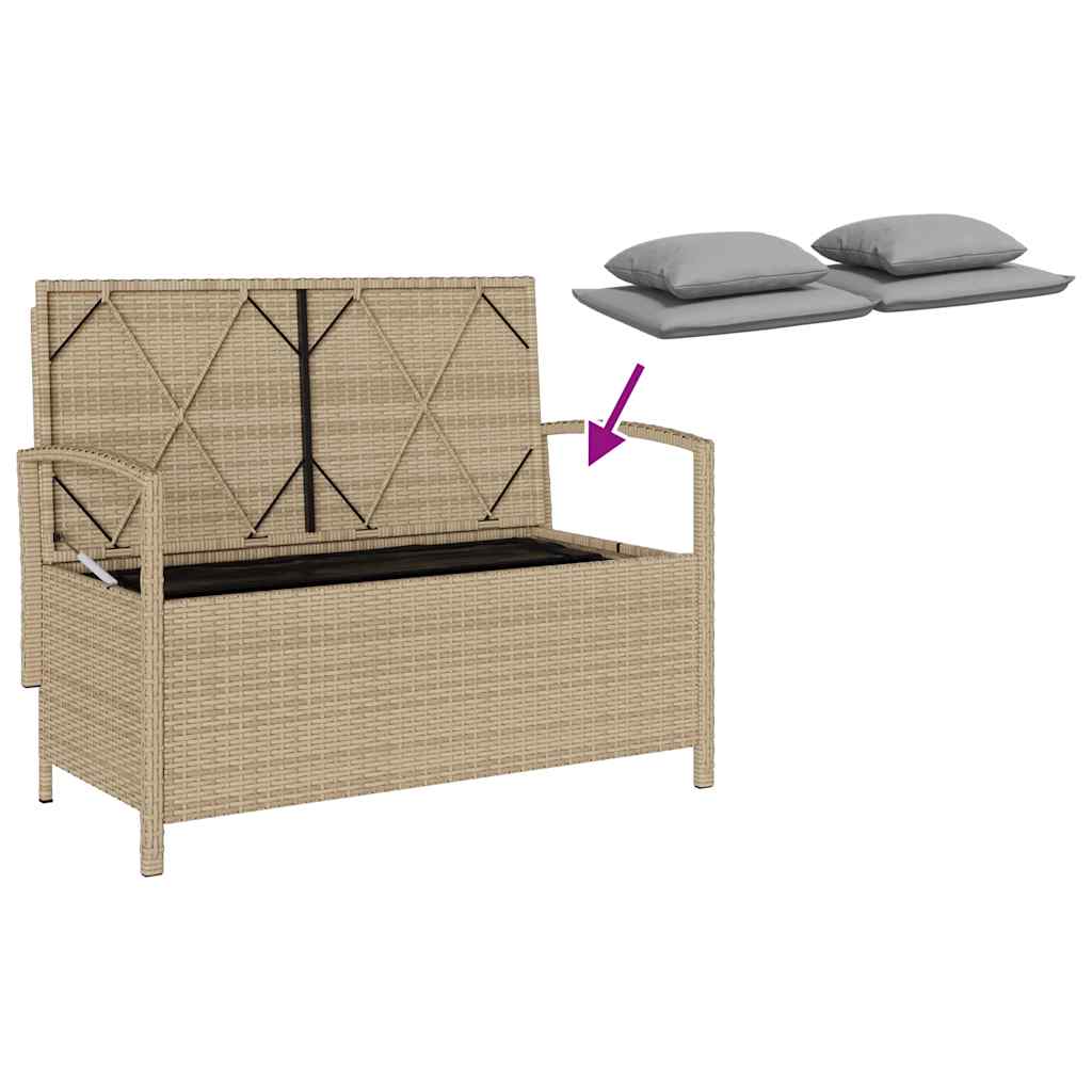 Gartenbank mit Stauraum und Kissen Schwarz Poly Rattan