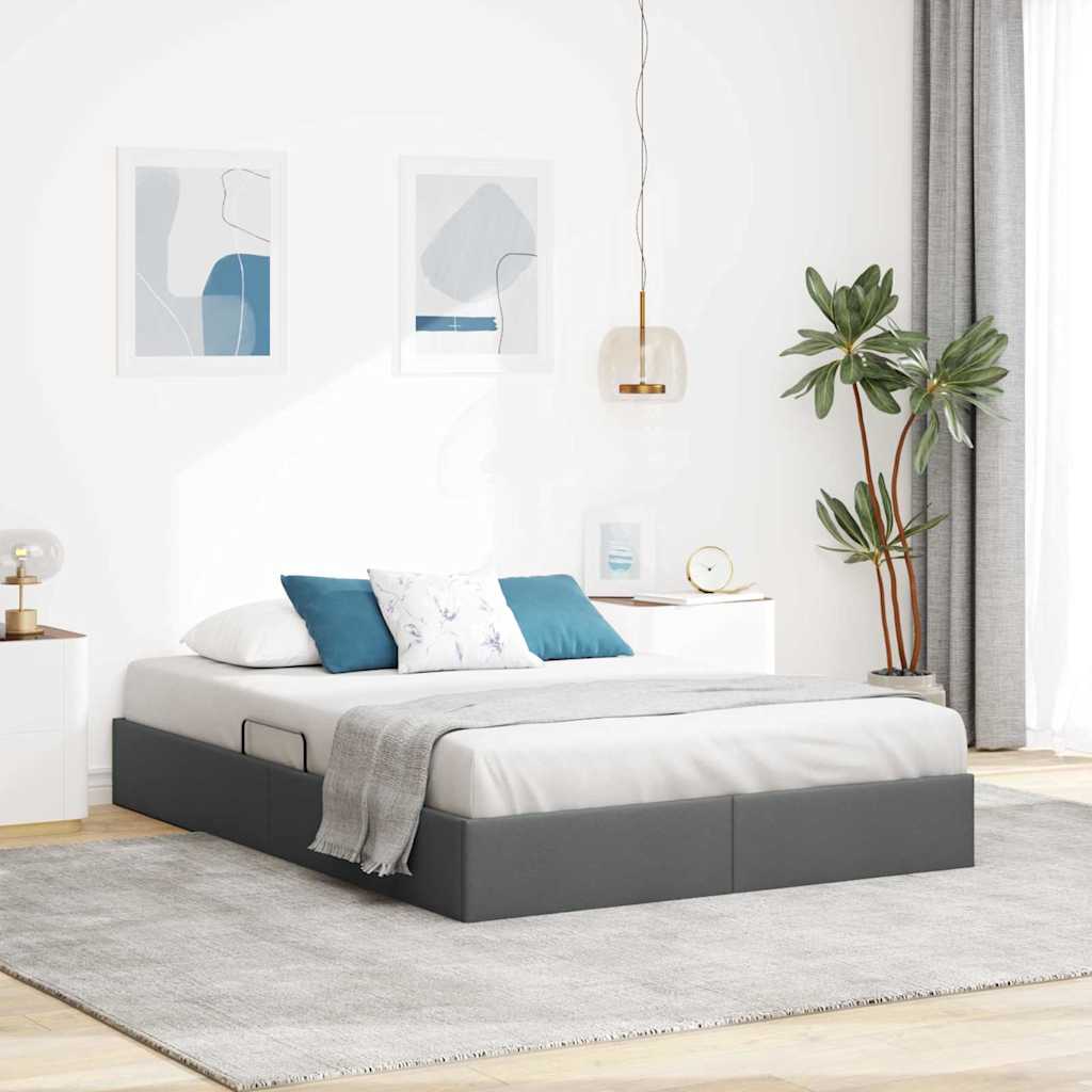 Aufbewahrungsbett mit Kopfteil Hellgrau 90 x 190 cm Stoff