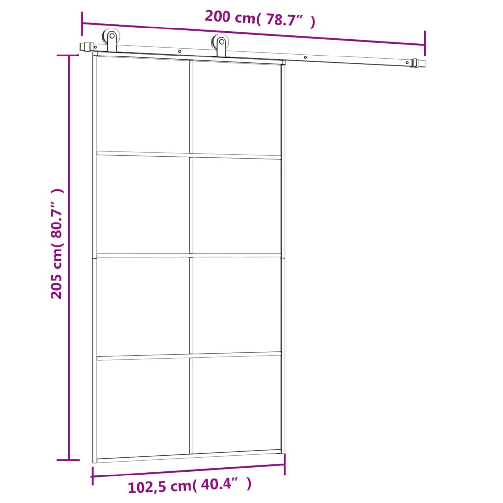 Schiebetür mit Beschlag 76x205 cm ESG-Glas & Aluminium