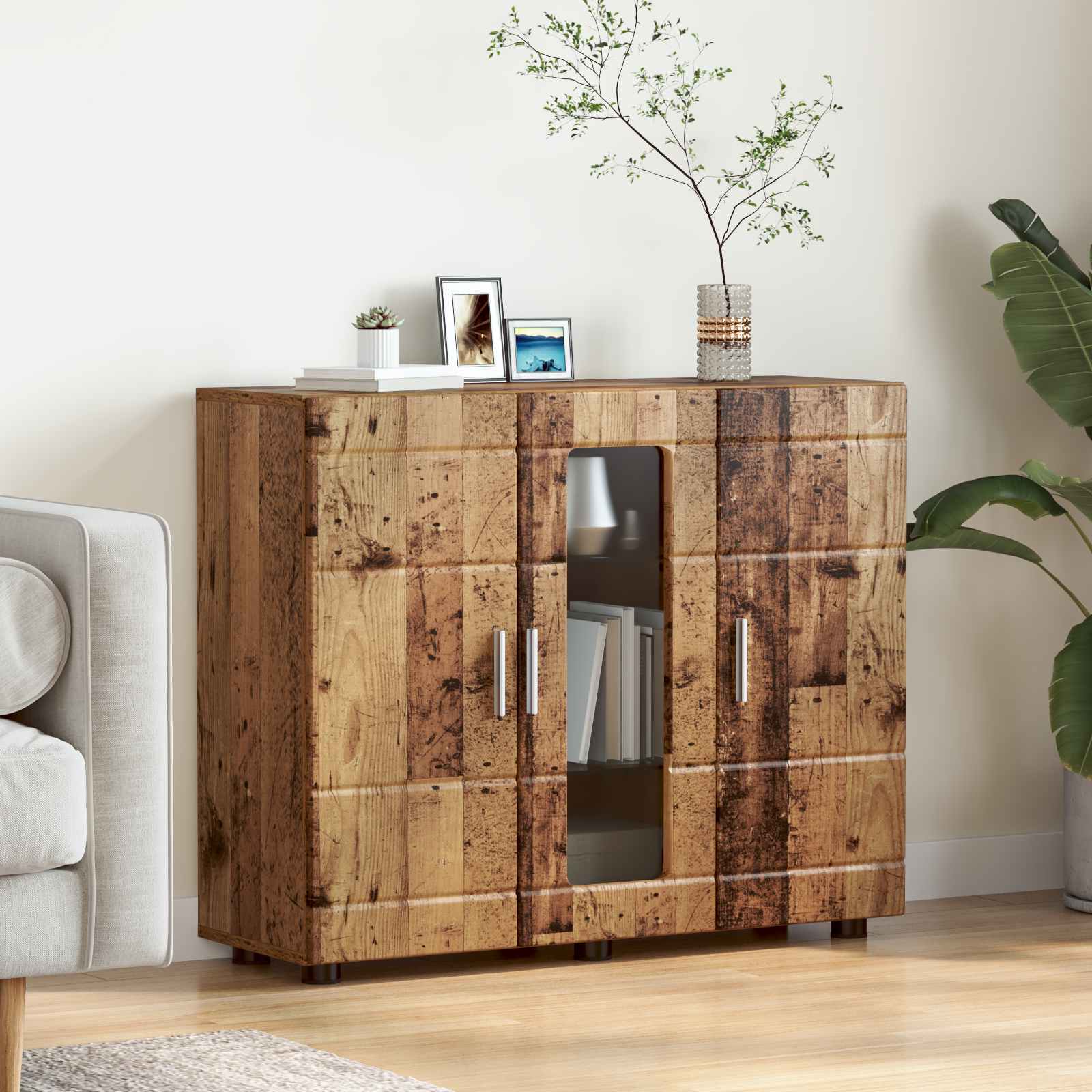 Highboard mit Regal FLORIN Weiß 60 x 35 x 182 cm Holzwerkstoff