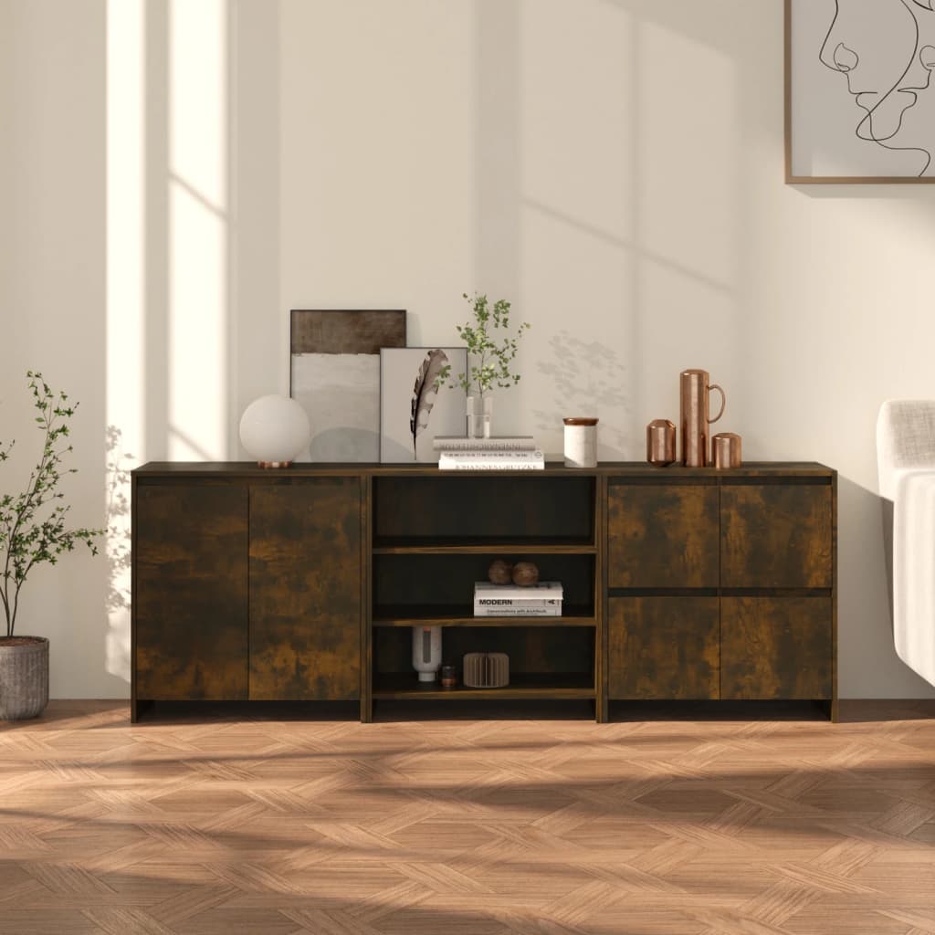 3-tlg. Sideboard Weiß Holzwerkstoff