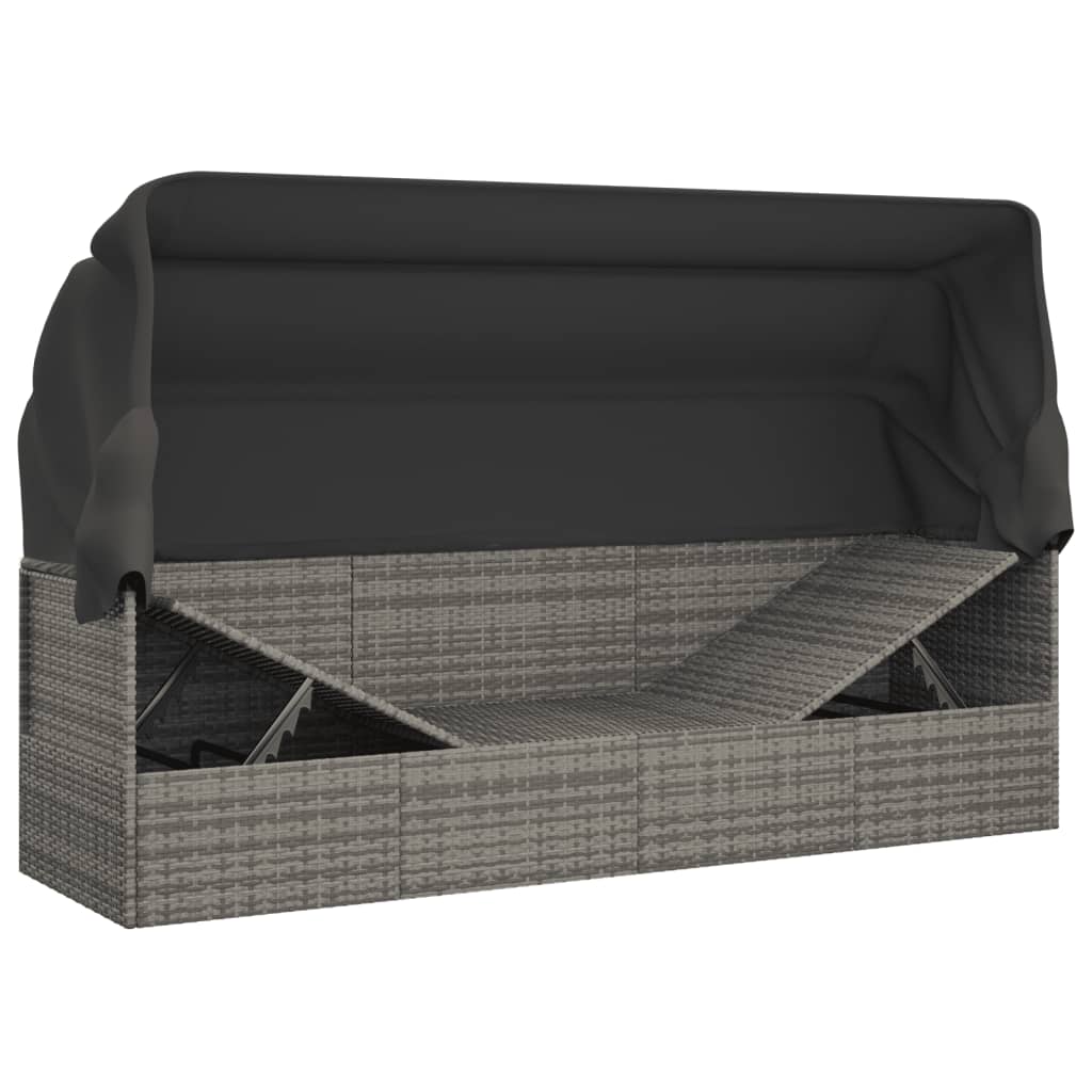 Outdoor-Loungebett mit Dach und Kissen Schwarz Poly Rattan