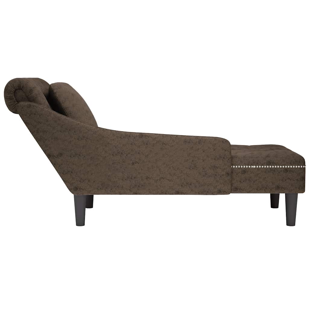 Chaiselongue mit Kissen und Rechter Armlehne Braun Kunstleder