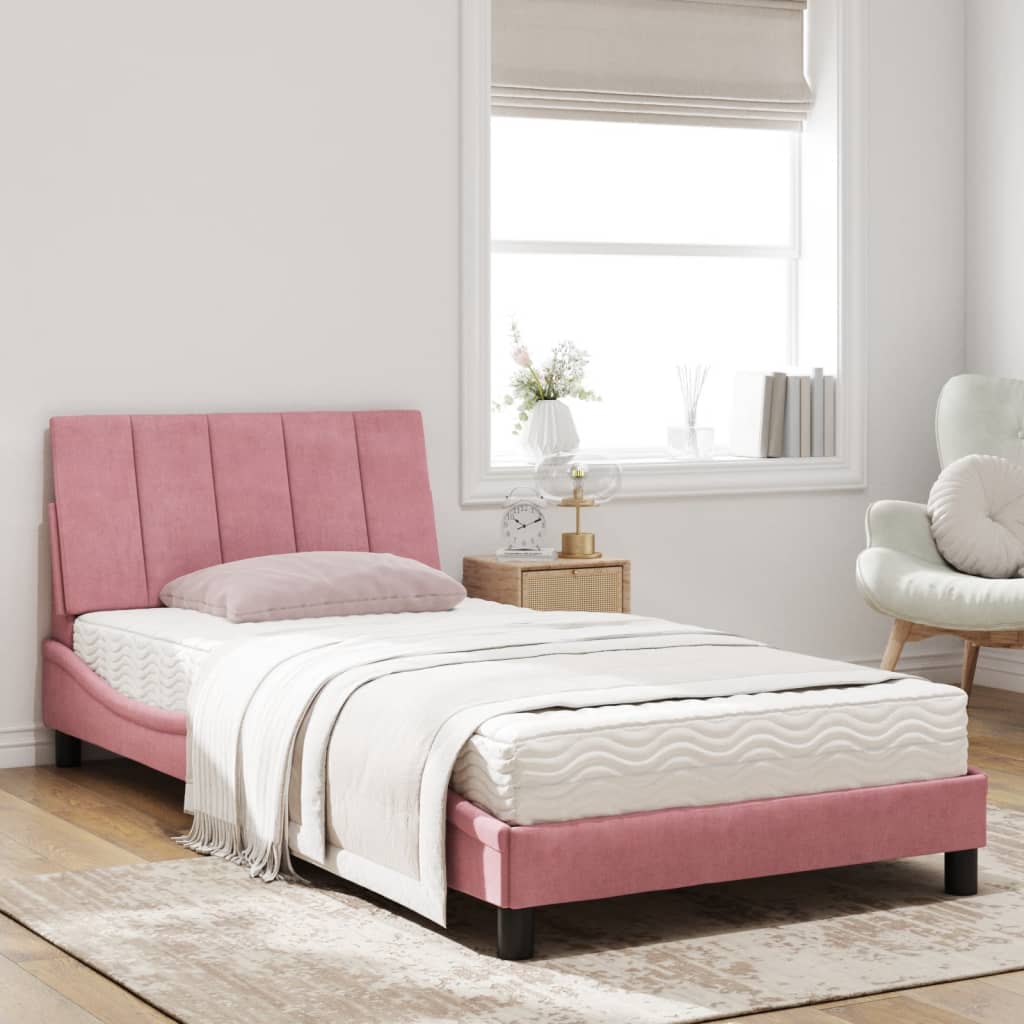 Bett mit Matratze "Hanko" Hellgrau 80x200 cm Samt