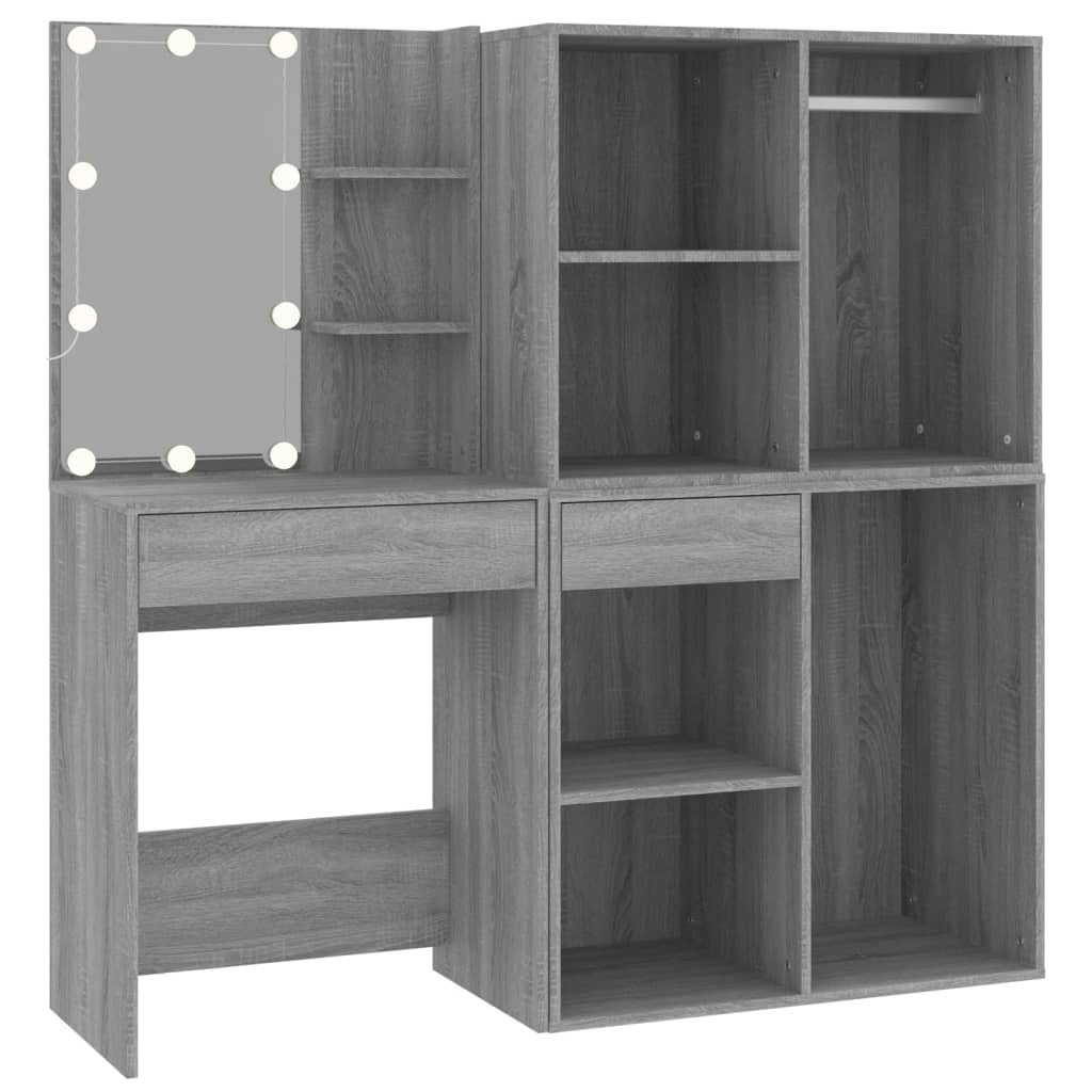 LED-Schminktisch mit 2 Schränken Weiß Holzwerkstoff
