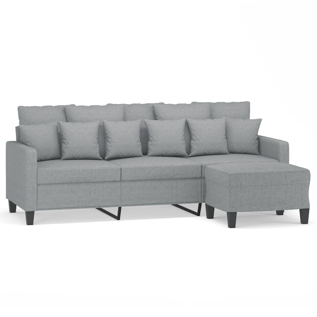 3-Sitzer-Sofa mit Hocker Creme 180 cm Stoff