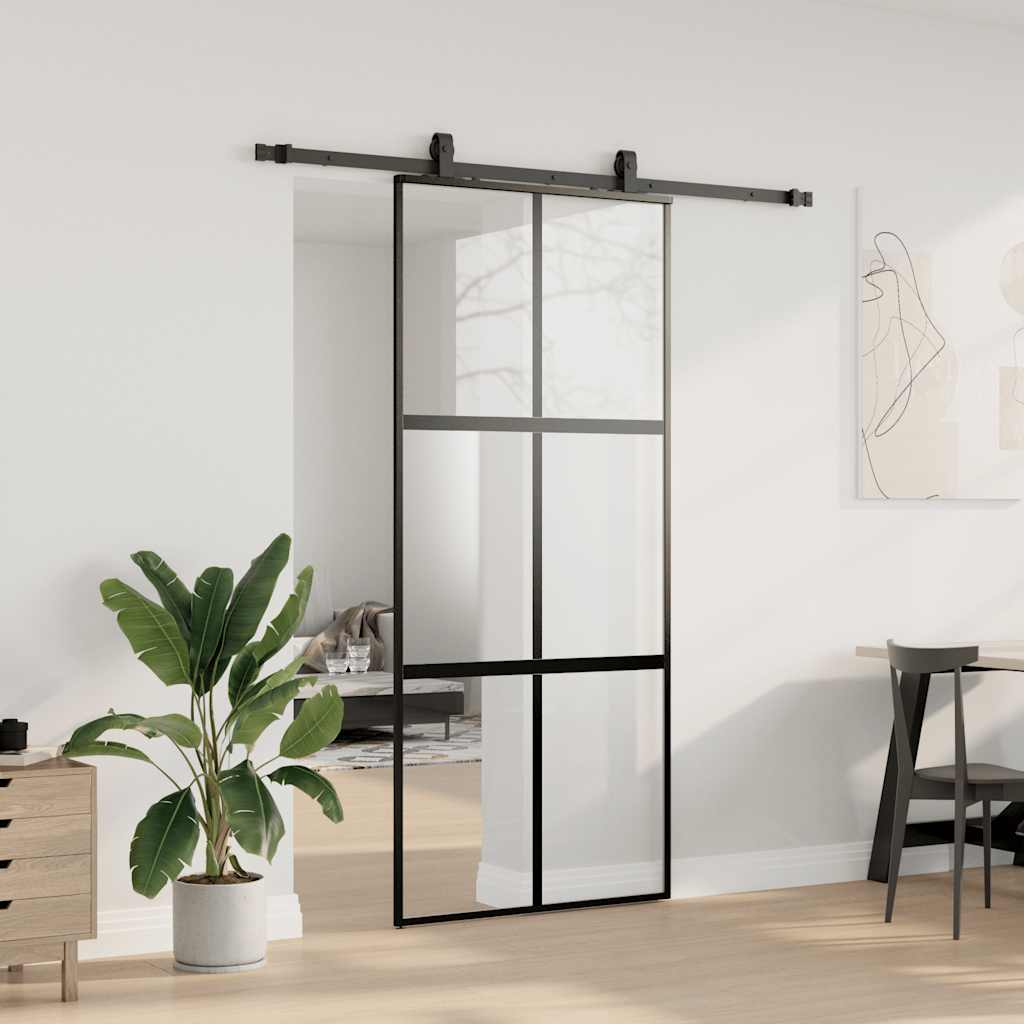 Schiebetür mit Beschlag Schwarz 76x205 cm Hartglas