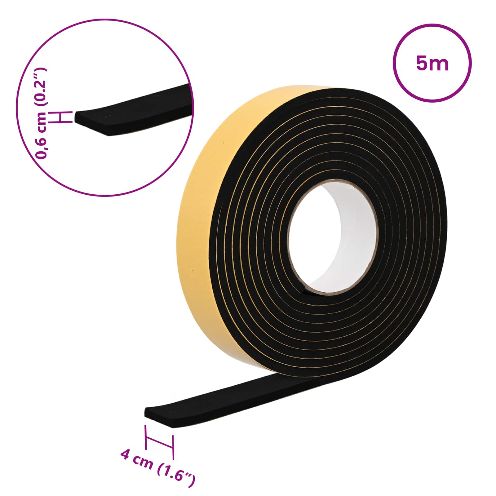 Selbstklebendes Schaumstoffband Schwarz 10mm x 10m CR-Schaum