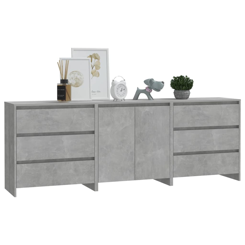 3-tlg. Sideboard Weiß Holzwerkstoff