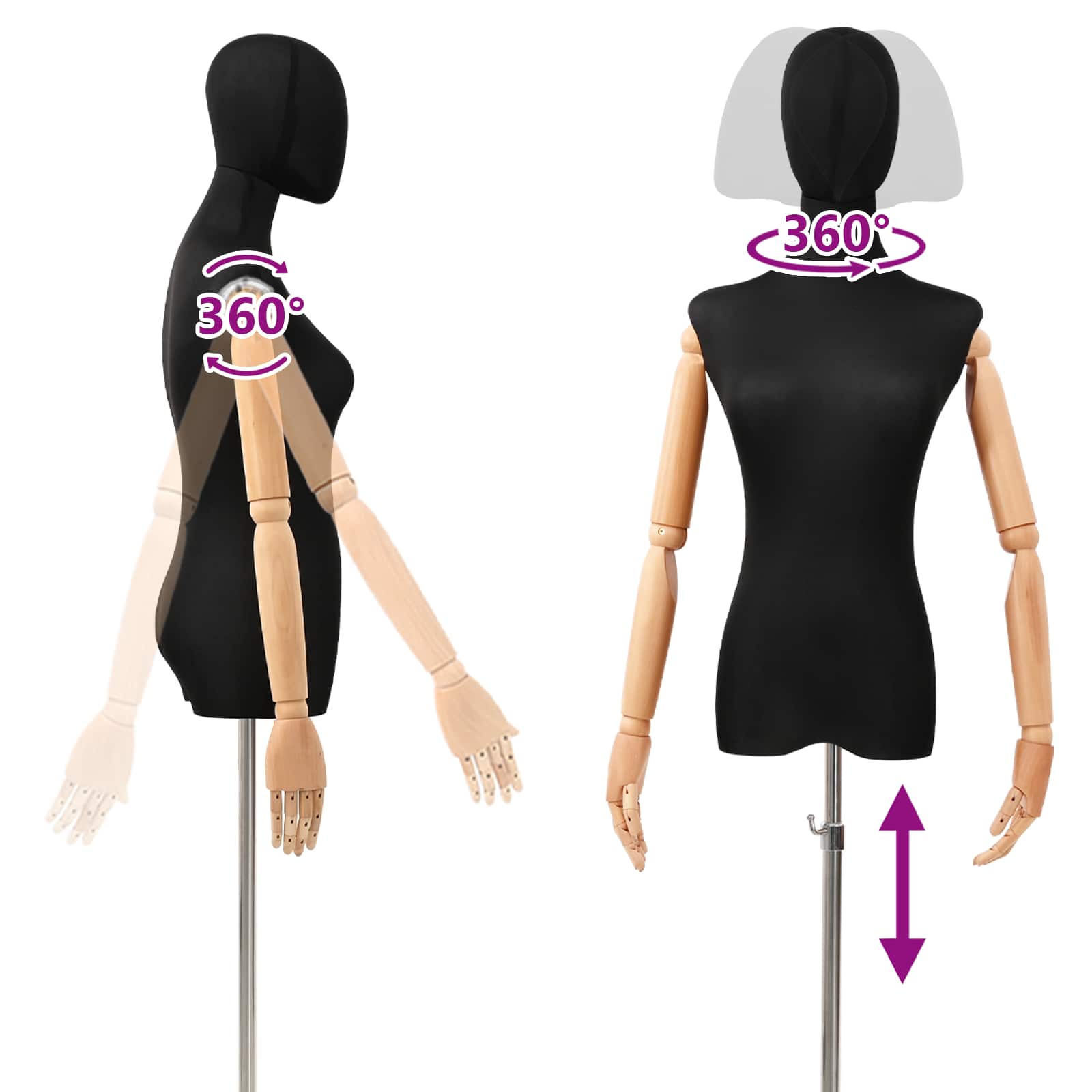 Verstellbare Mannequin 165-213 cm mit Fuß Weiblich PP Weiß