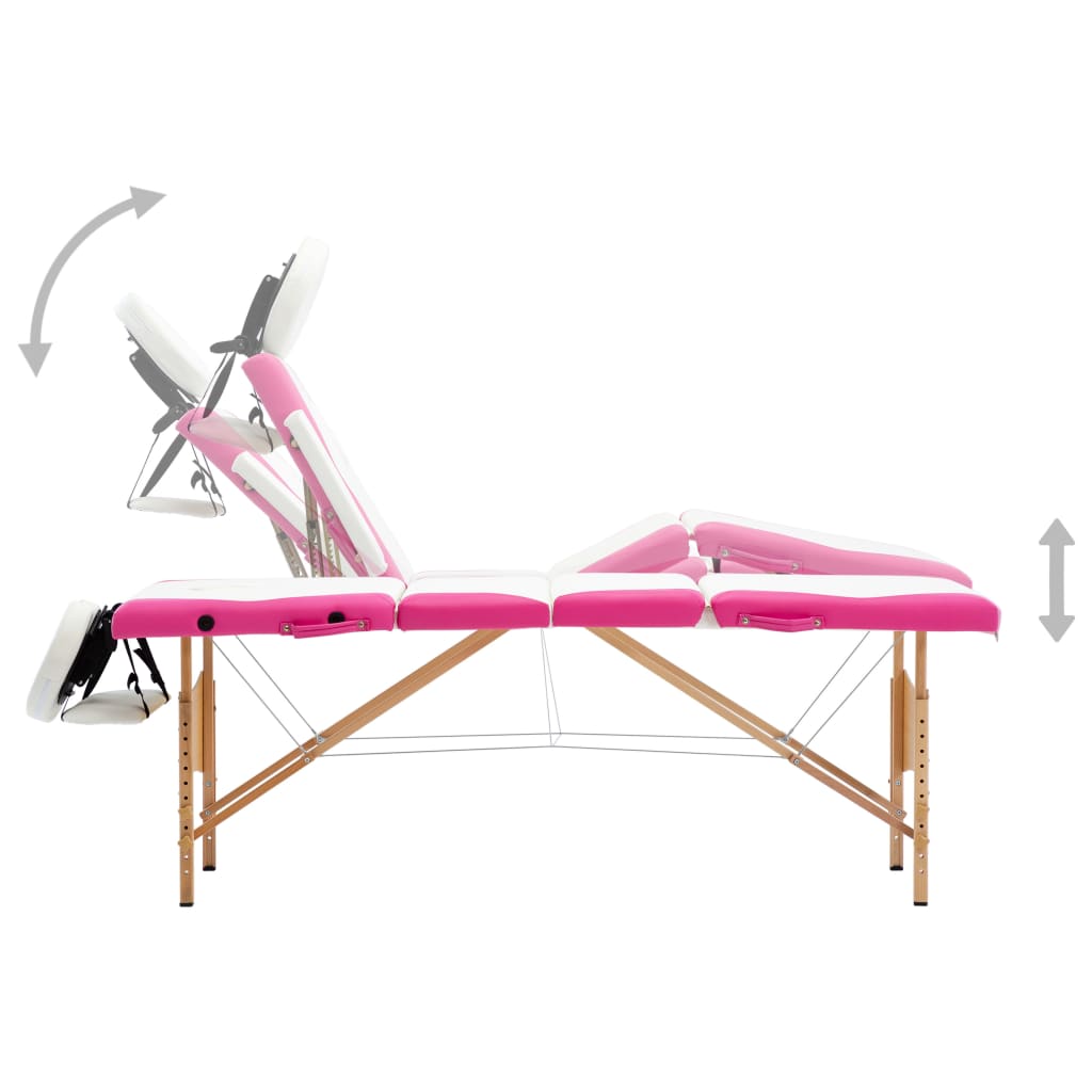 Massageliege Klappbar 4-Zonen mit Holzgestell Rosa
