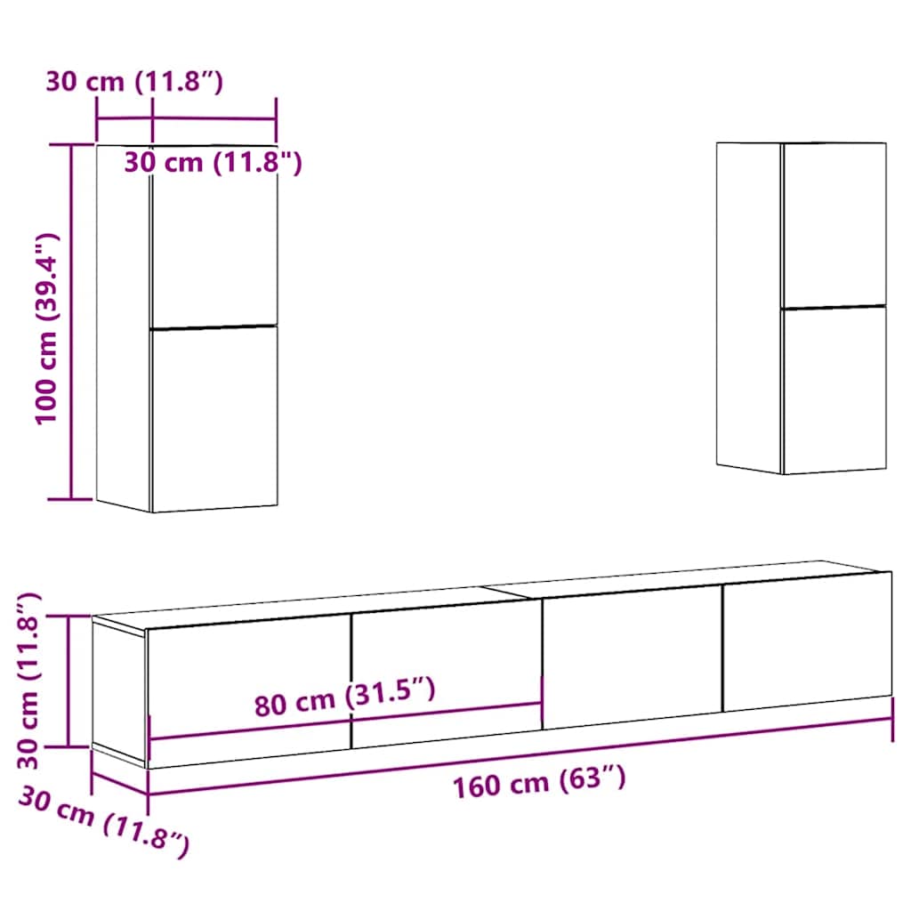 4-tlg. TV-Schrank-Set Weiß Holzwerkstoff